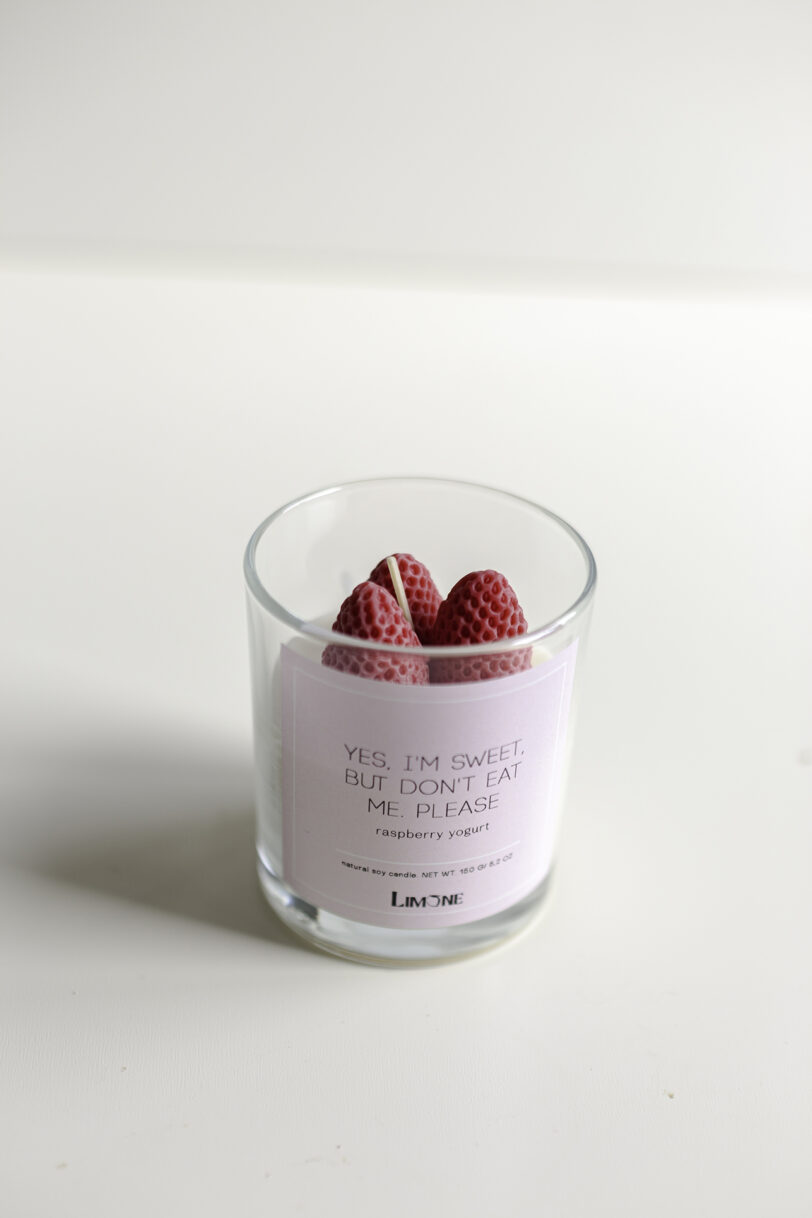 Sojalys i glas "Raspberry dessert"