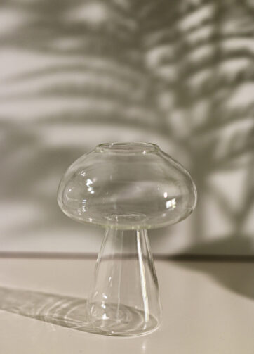 glas vase som er designet som en svamp. Glasvaser. Unikke glasvaser fra Limone Home Decor. Svampe vase. en vase i gennemsigtigt glas (3)