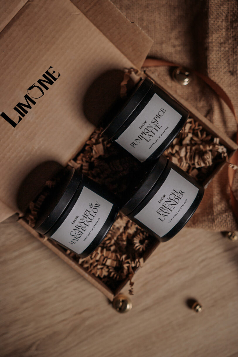 Efterårs duftlys - sæt med 3 soyalys - Pumpkin Spice Latte, French Lavender og Karamel & Marshmallow