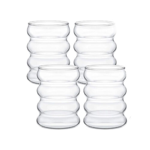 Bubble-glas – sæt med 4 stk. (350 ml) inkl. sugerør (2) bølget glas, moderne vandglas, glas sæt, designglas, skandinavisk boligindretning
