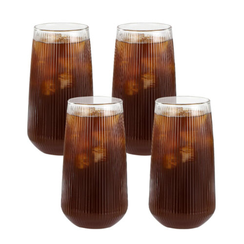 drikkeglas, rillede glas, latte glas, ripple long glas, riflede glas iskaffe glas, høje drikkeglas, ribbet glas, smoothieglas, moderne glas