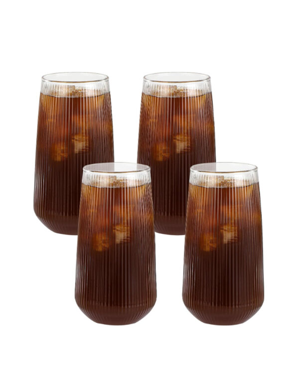drikkeglas, rillede glas, latte glas, ripple long glas, riflede glas iskaffe glas, høje drikkeglas, ribbet glas, smoothieglas, moderne glas