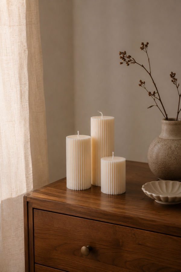 Rillet bloklys i nordisk design fra Limone Candles.